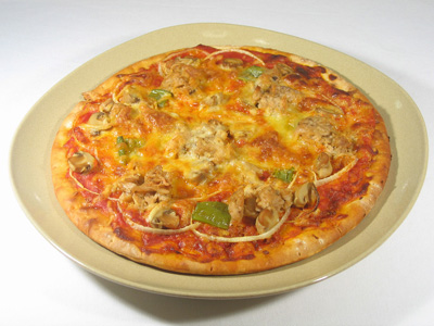 pizza cebolla atun Pizza de cebolla, atún y champiñones