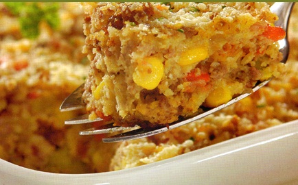 gallo gratinado Gallo gratinado con crema de guisantes
