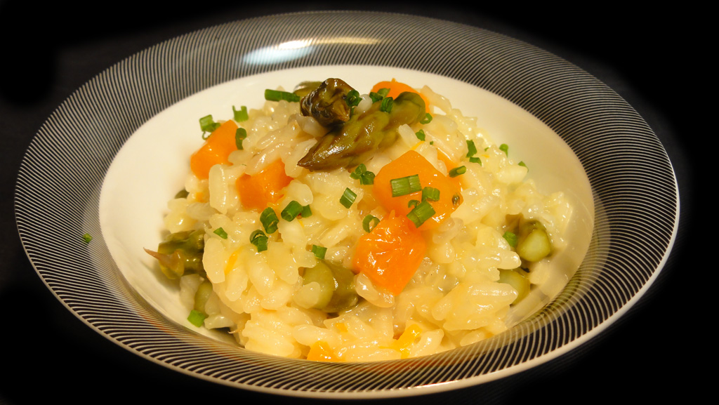 risotto de calabaza y esparragos verdes Risotto de espárragos verdes y calabaza